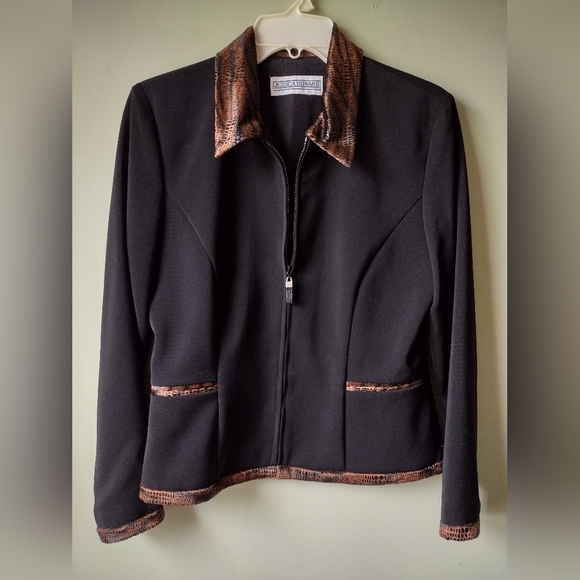 NEW Jessica Howard Blazer with Animal Print Trim - Picture 1 of 4